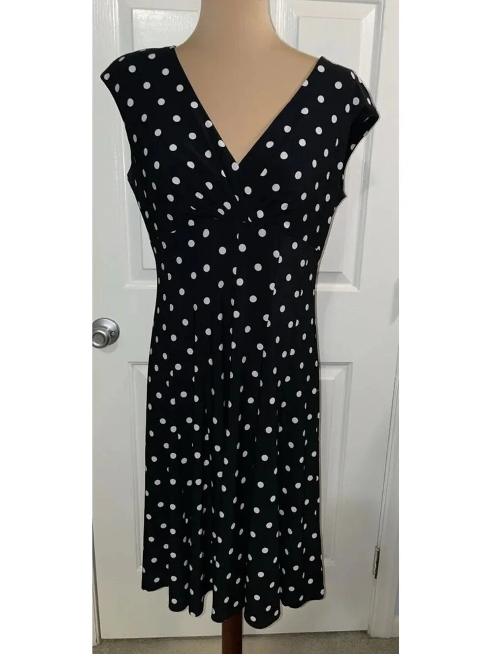 Ralph Lauren Polka Dot V-neck faux wrap Midi Dress 12